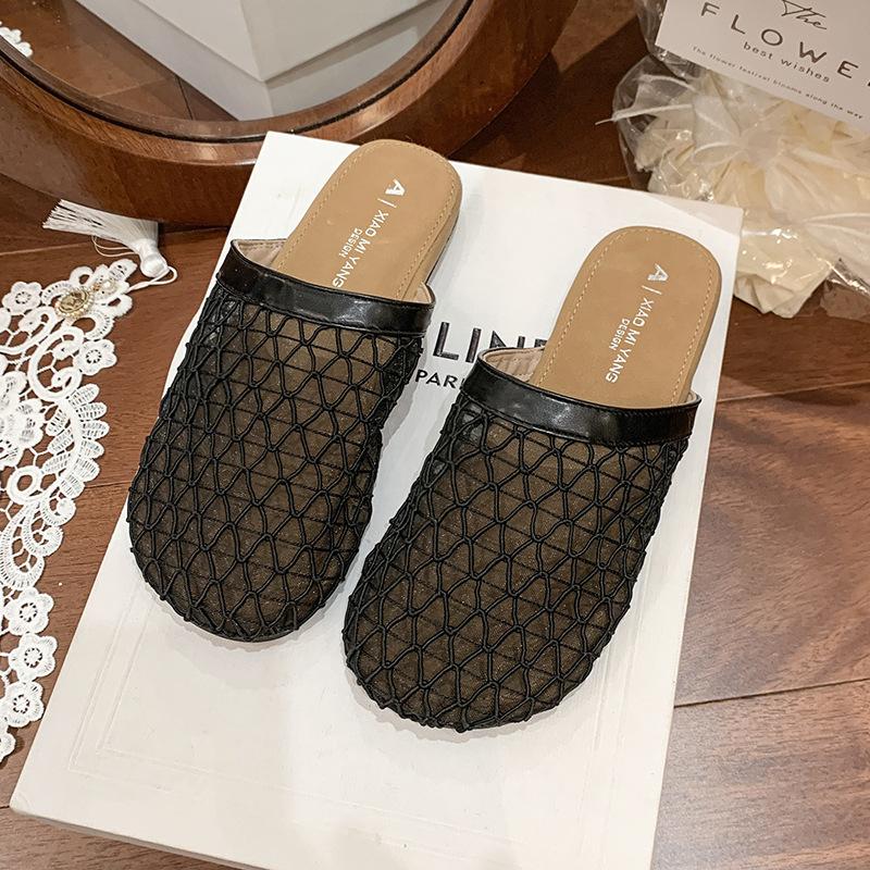 New fishing net bag head slippers women's summer new one-pedal hollow mesh cool slippers breathable flat bottom sandals