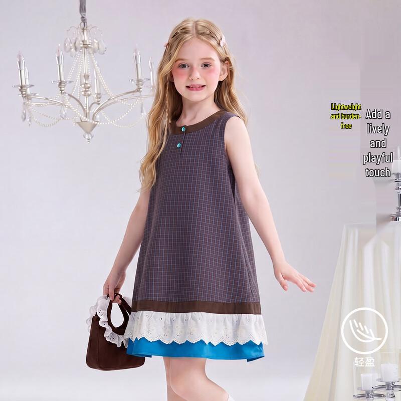 ASK JUNIOR Girls' Summer Plaid Sleeveless A-line Dress