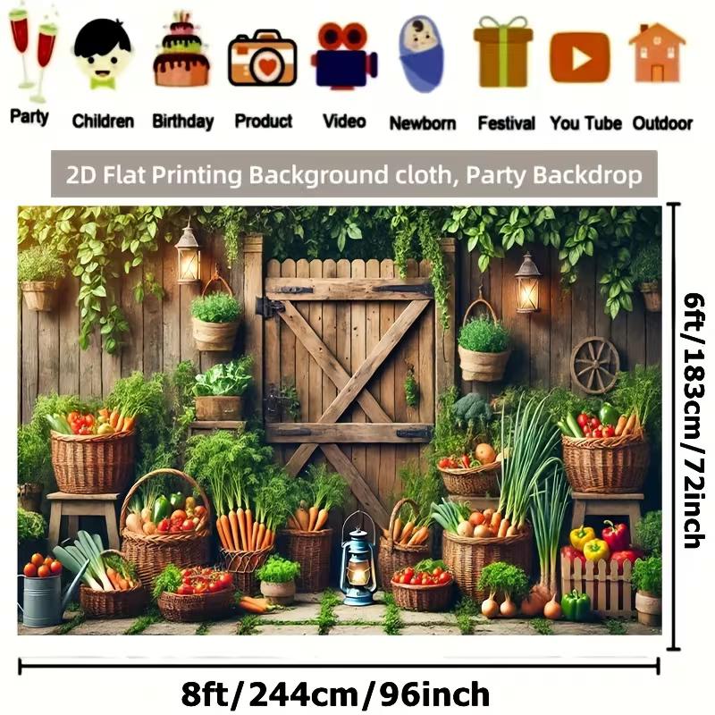 2D Countryside Harvest Backdrop Cloth Farm Vegetable Baskets Party Decor