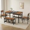 NAIYUFA Dining 5 Pieces Table Set,One Large Table ,2 chairs and 2 Benches for 4-6 people,Wood Brown Sets with Storage Rack