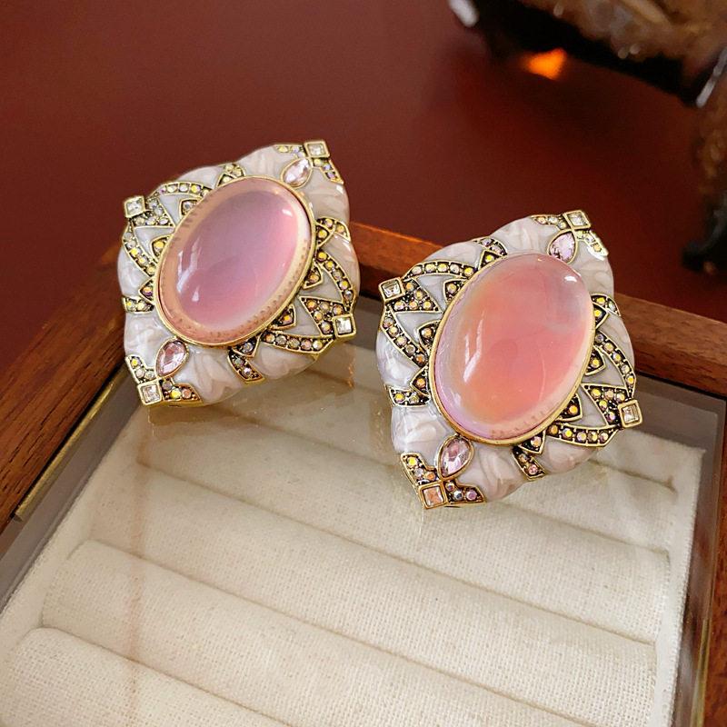 Boucles d'oreilles pour femmes en résine rouge vintage, boucles d'oreilles à clous, boucles d'oreilles ovales géométriques grandes de luxe, bijoux d'oreille pour fête, mariage