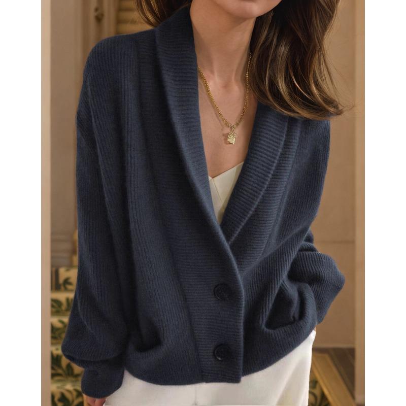 Women S Vintage Lapel Solid Long Sleeve Knit Cardigan Casual Loose Sweater Coat