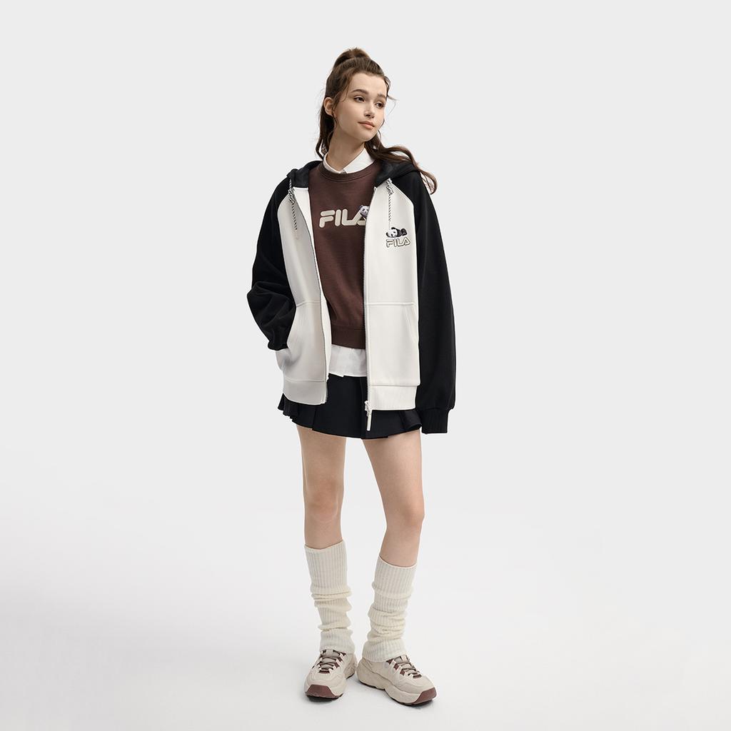 Fila Heritage Panda Embroidery Classic Personality Trendy Fashion Simple Casual Warm Comfortable Hooded Loose Fleece Jacket F51U548501F-WT