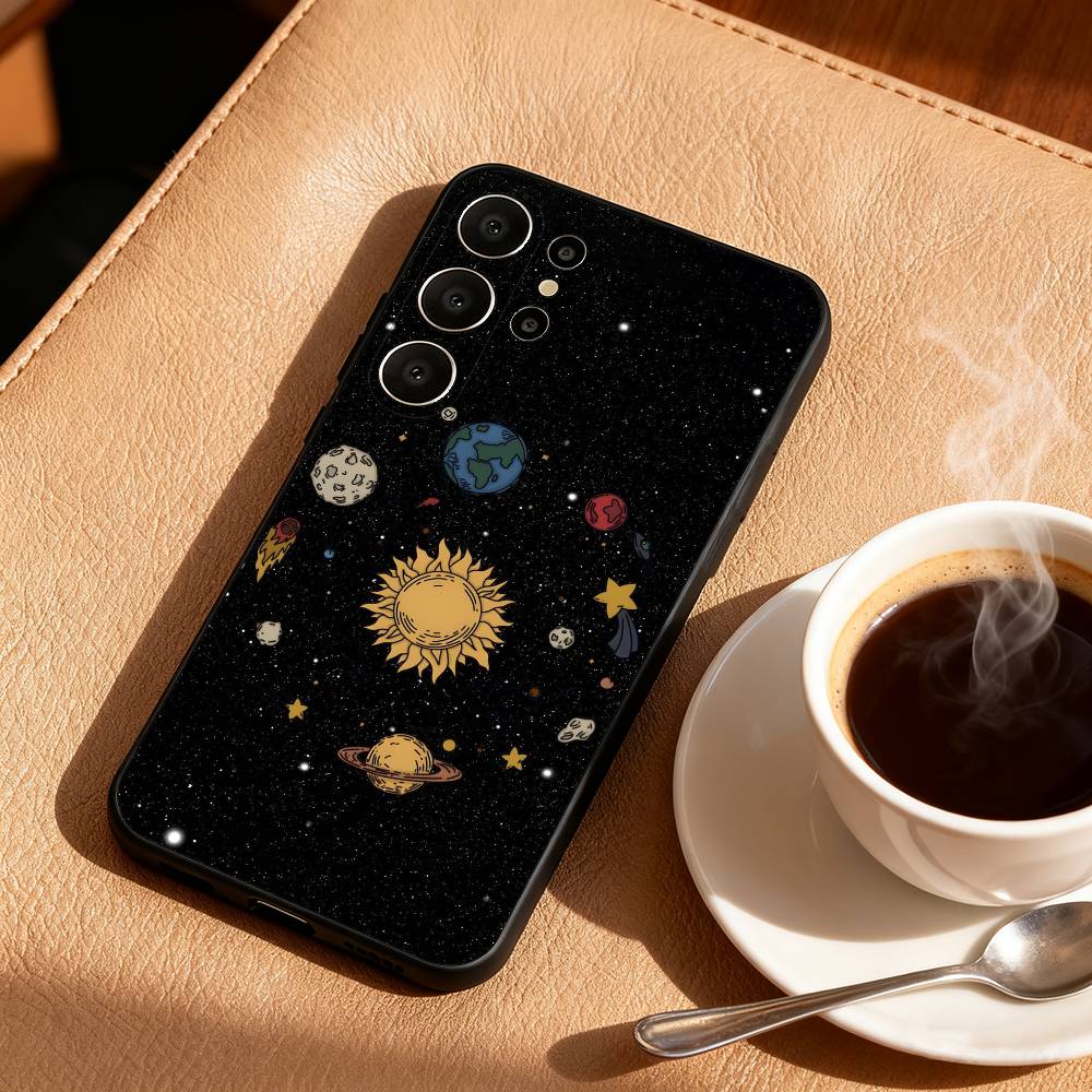 S-Saturn S-Solar system Phone Case For Samsung S26,S25,24,23,22,30,21,10,9,Ultra,Plus,Lite,Black Soft Case