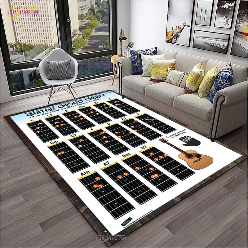 Muziek Basis Gitaar Akkoord Theorie Grafiek Piano Tapijt voor Woonkamer Slaapkamer Vloerkleden Keuken Antislip Vloermat Alfombra Verjaardagscadeau