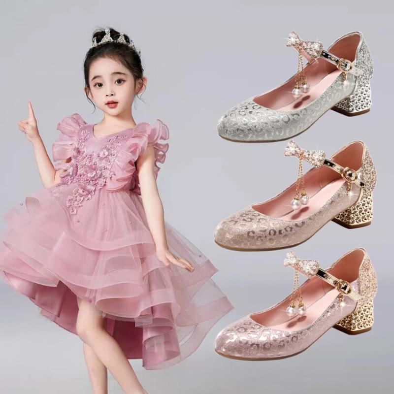 Summer children's sandals women's new student high-heeled princess shoes solid color rubber sole bag head medium and older children's girls' sandals