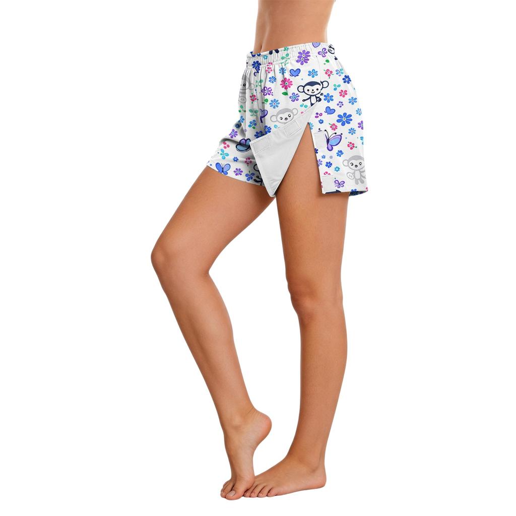 Pantaloncini da Donna con Stampa Animalier, Chiusura Laterale in Velcro, Facili da Aprire, per Recupero Post-Chirurgico, Adatti per Uso Medico, Vestibilità Comoda