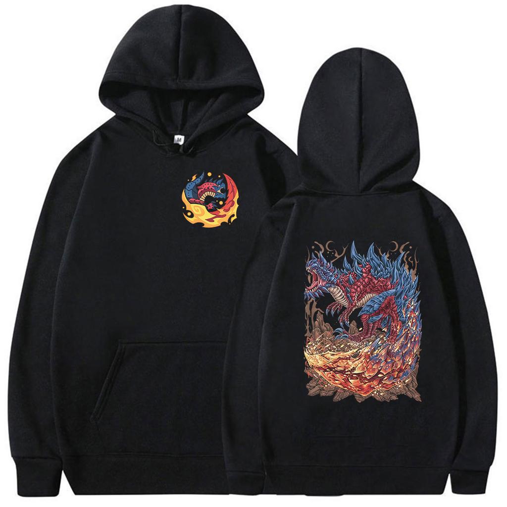 2026 Spiel Monster Hunter Glavenus Die glühende Klinge Print Hoodie Herren Damen Vintage Langarm Übergroßes Sweatshirt Streetwear