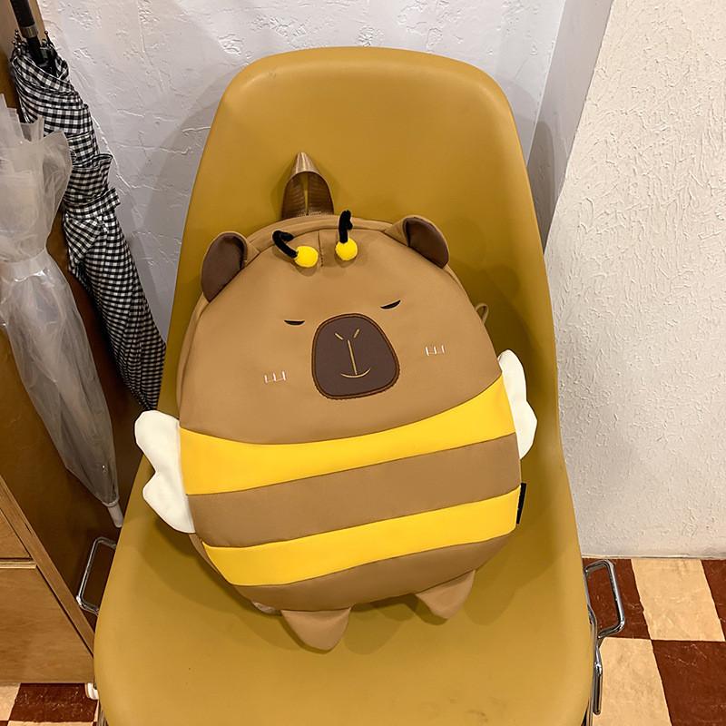 Nylon Cute Honeybee Backpack With Embroidery For Casual Travel And Student Use