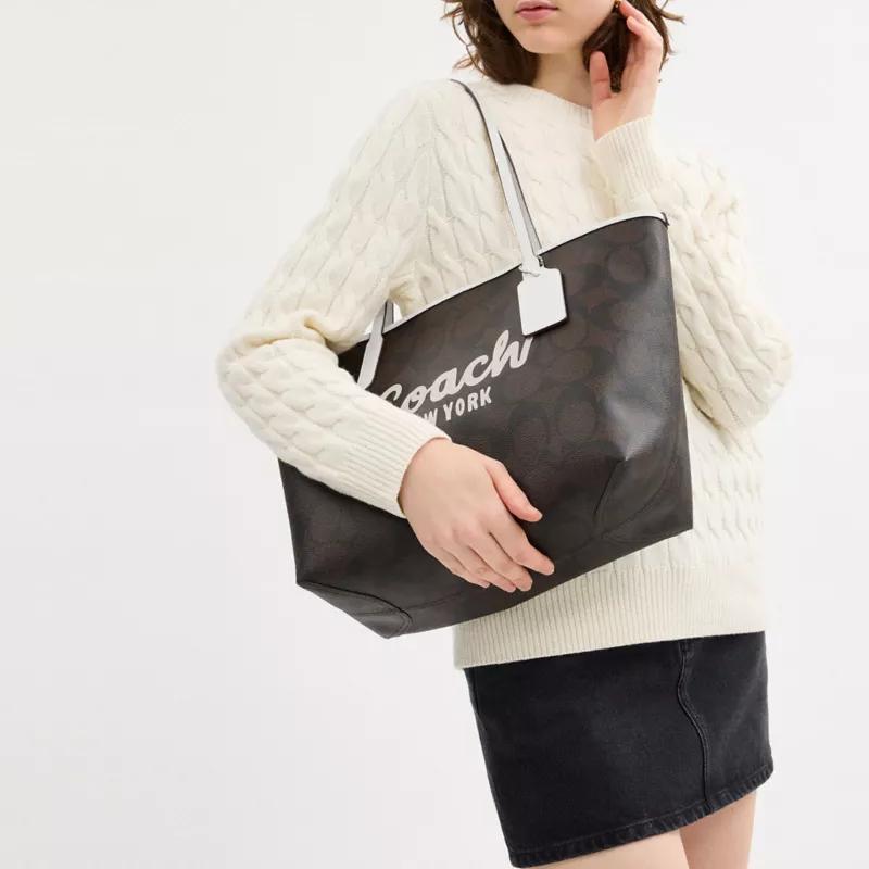 Coach 33 Brand Letter Micro Logo Coated Canvas Tote Shopping Bag Handheld Shoulder Bag Large Women tote Brown CY705-SVXIC