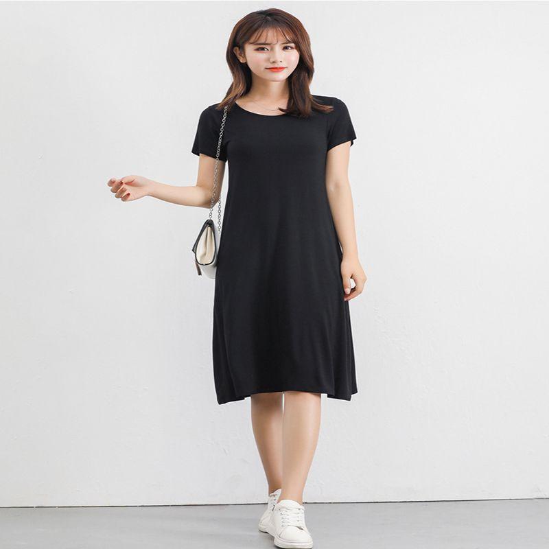 Plus Size Women's Summer Modal Short Sleeve Long T-shirt Casual Dress For Effortless Style