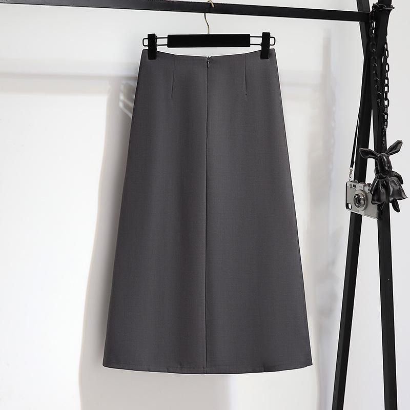 French Gray Irregular A-Line Pleated Midi Skirt - High Waist, Summer 2025