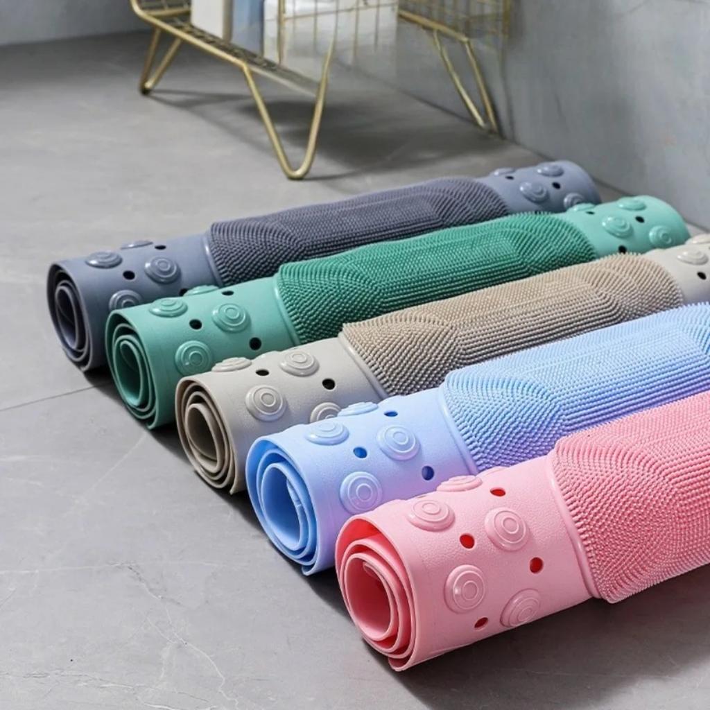 Non Slip Soft PVC Bath Mat with Suction Cups Massage Bumps Foot Cleaning Strong Drainage Bathroom Safety Rug Bathroom Carpet