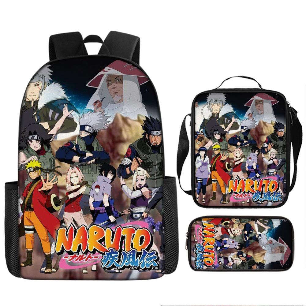 Primary school students' new Naruto cartoon schoolbag three-piece backpack large-capacity backpack
