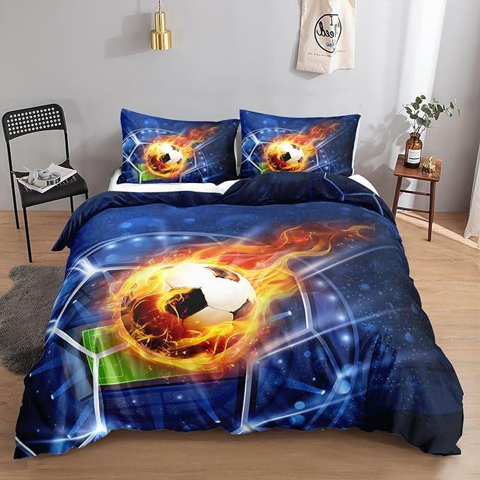 Cartoon Fußball Bettlaken, Quiltsets, Bettwäschesets, Dreiteilige Digitaldruck Studentenheimsets