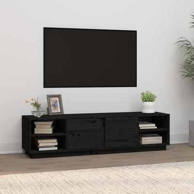 Vidaxl Szafka Pod Tv, Czarna, 156X40X40 Cm, Lite Drewno Sosnowe