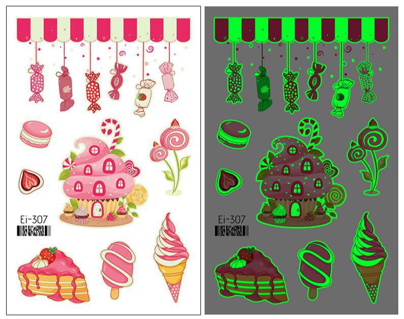 Luminous Cartoon Dessert Tattoo Stickers for Kids - Ice Cream, Donut, and Candy Themes