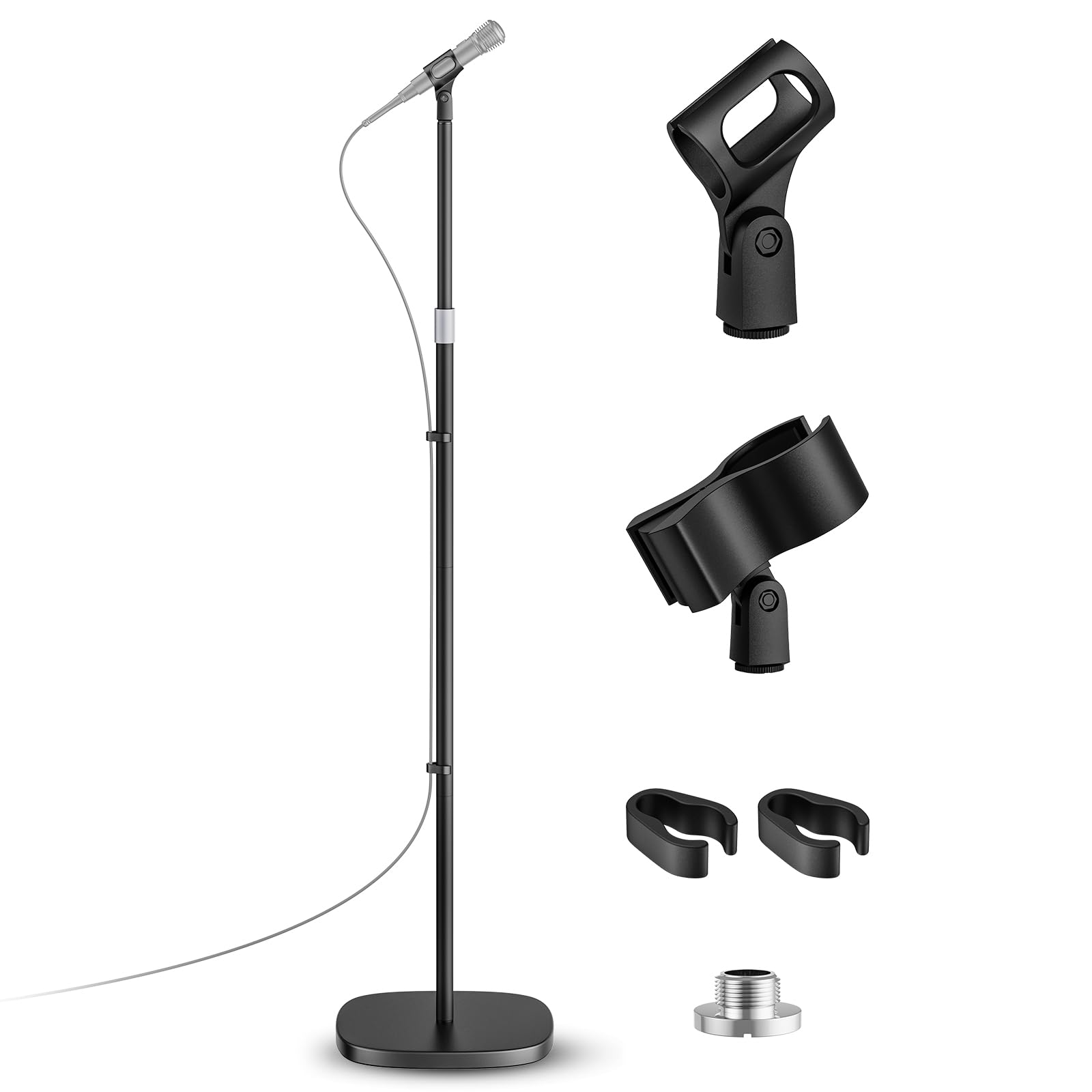 

POLESTO Microphone Universal Demountable Floor Stand with Compact Weighted Adjustable Height Includes 2 Mic Compatible with a Wide Range of чорний