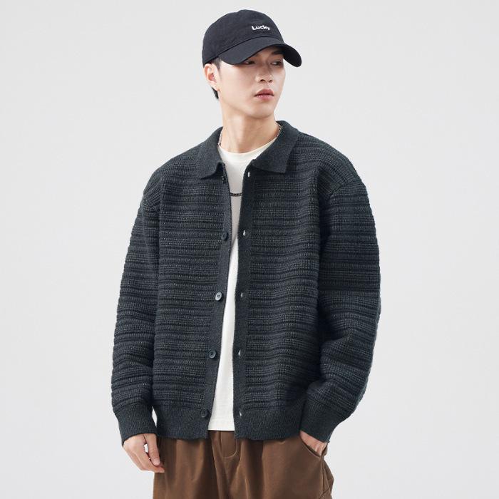 

Men s Japanese Retro Lapel Cardigan Sweater - Autumn/Winter Trend, Versatile Loose Knitwear for Couples. 2XL