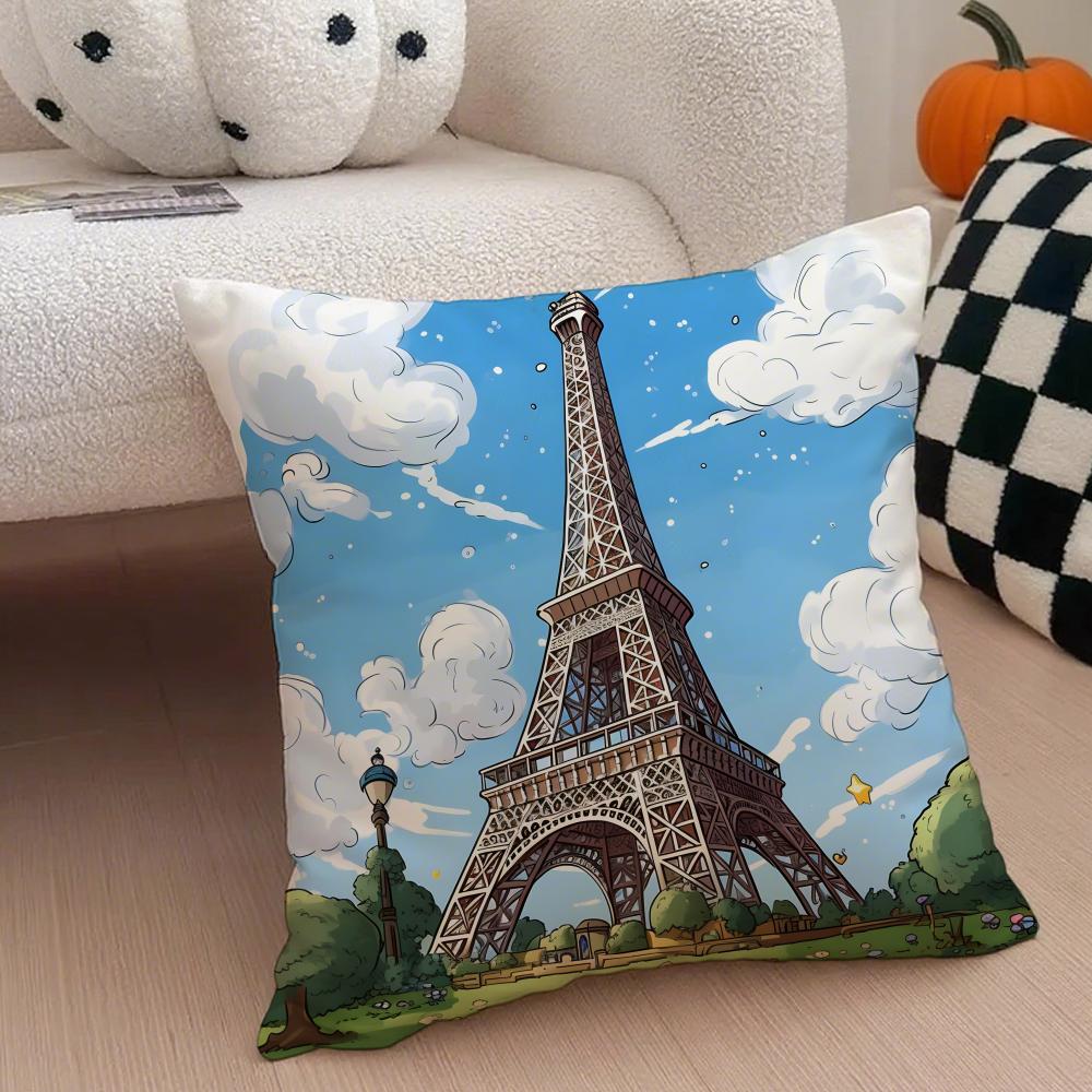 The beautiful scenery France the EEiffel Tower Cushion Cover Throw Pillow Cover Hidden Button Durable Polyester Chair Cushion