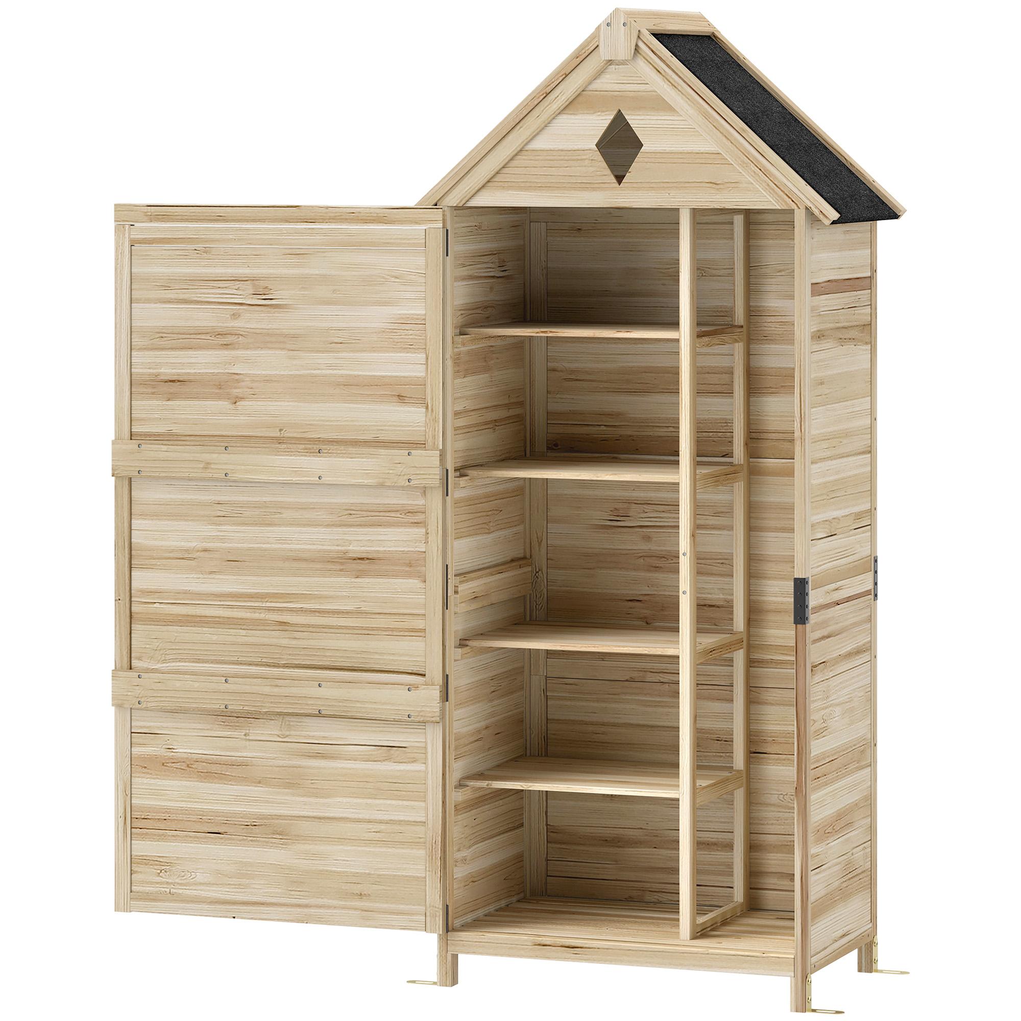 Abri de jardin avec 4 étagères Abri de rangement en bois Toit étanche en asphalte 80 x 49 x 170 cm Marron clair
