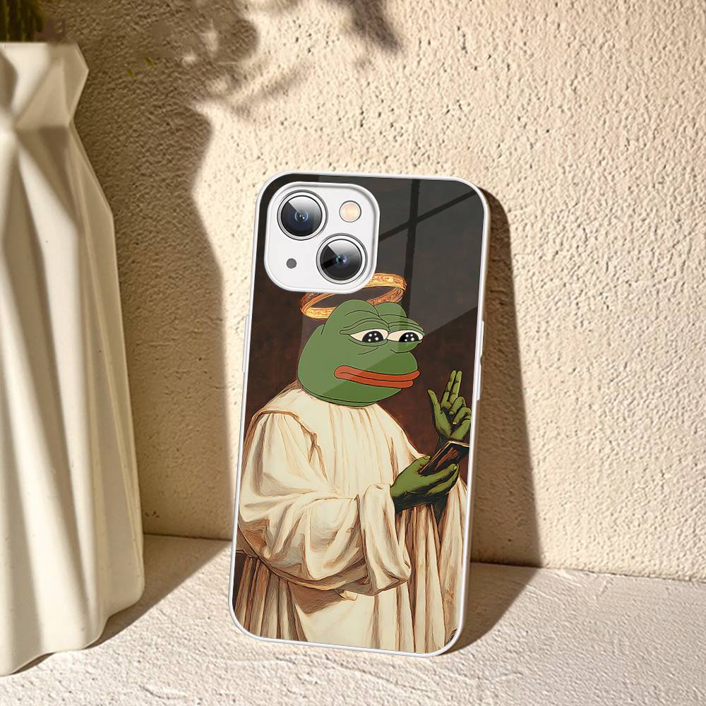 P-Pepes The Frog Face Cartoon Tempered Glass For Iphone 14 13 12 11 Pro Mini XS MAX 14Plus X XS XR Fundas