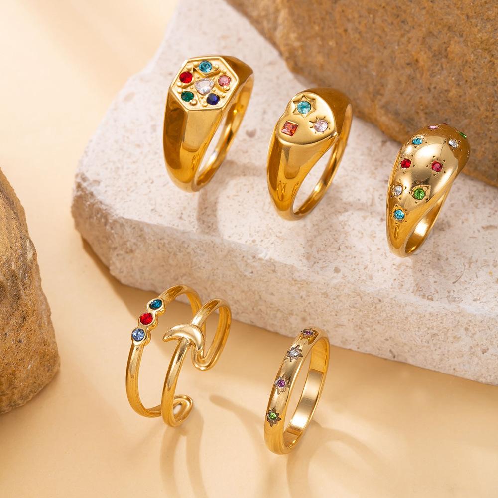 Кольцо из нержавеющей стали, литье, сердце, инкрустированное цветными бриллиантами, кольцо-стек, легкое, роскошное, высококлассное ощущение, ювелирная фабрика из титановой стали 8No.