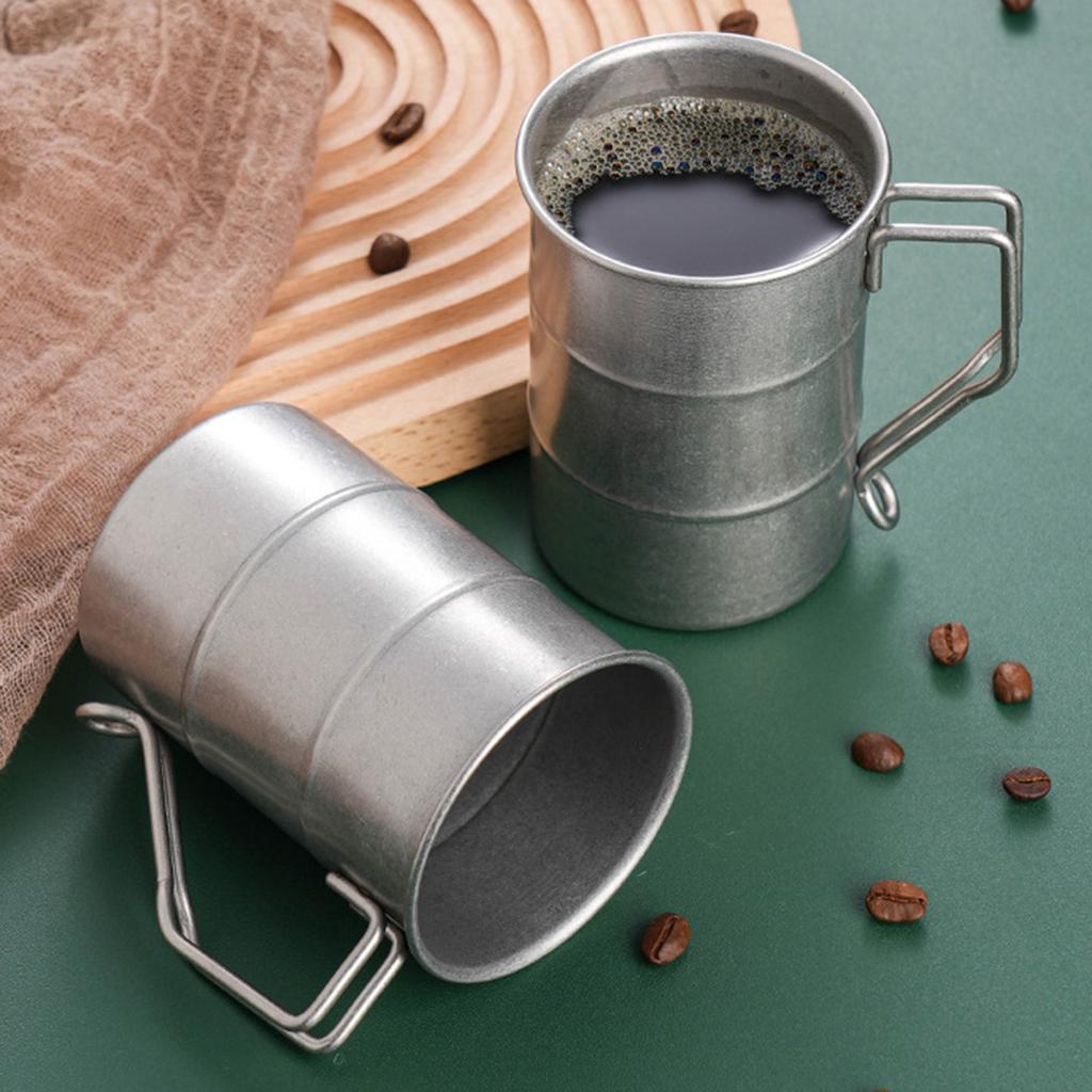Set of 2 Stainless Steel Drinking Cup for Beverages Large Capacity Water Cup Industrial Style Oil Barrels Shape Beer Mug