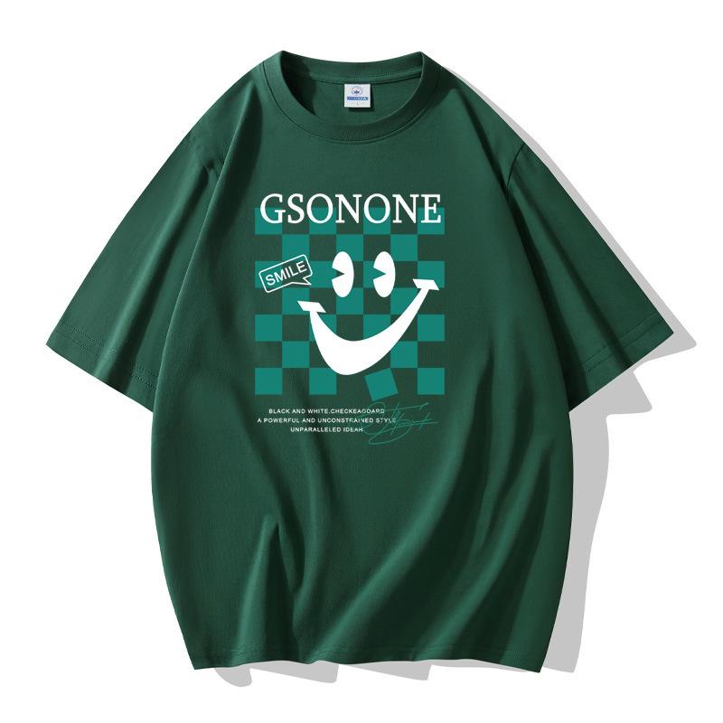 

Мужская футболка с короткими рукавами и рисунком «Улыбка», свободная, 100% хлопок, большой размер S темно-зеленого