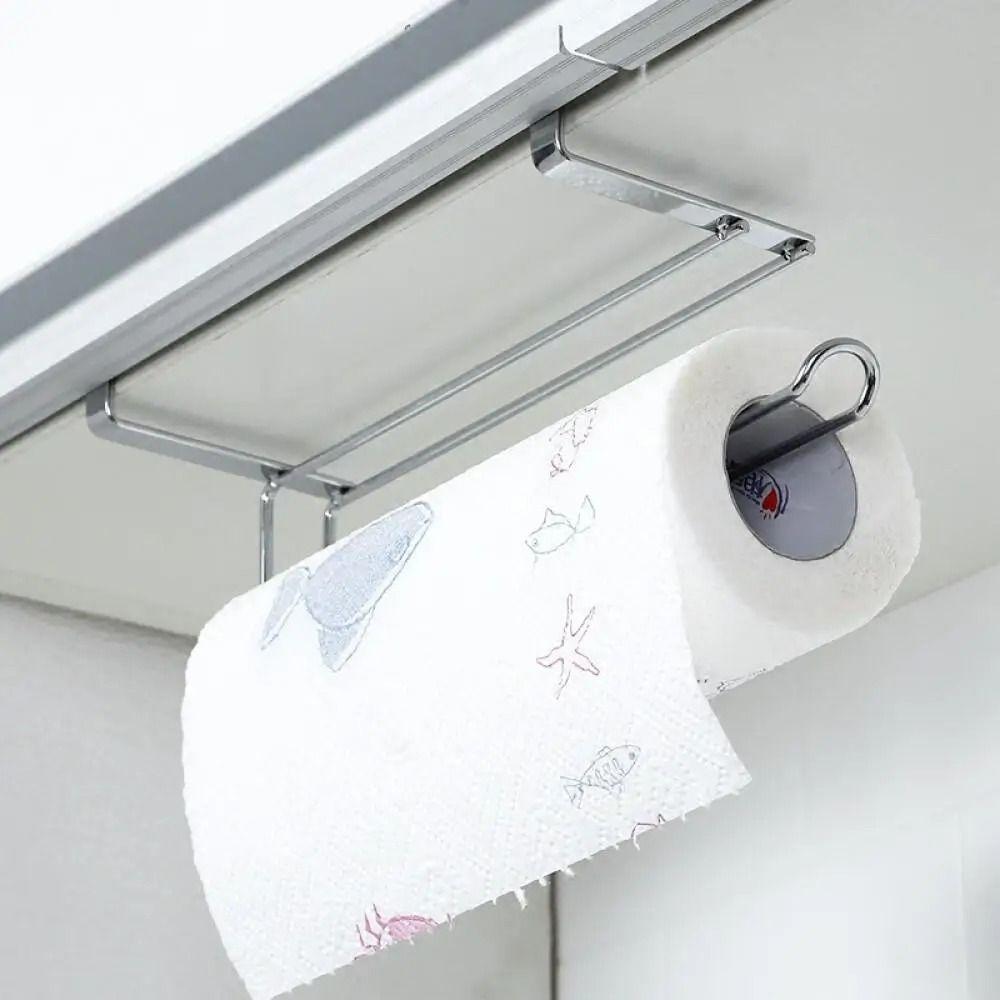 Useful No Punching Toilet Paper Holder Multifunctional Space-saving Towel Hanger Metal Roll Paper Storage Holder for Toilet