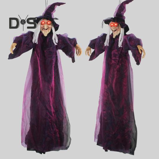 Halloween Flying Witch Decoration Outdoor Hanging Witch Statue with Light Large Screaming Witch Prop for Garden Yard Lawn Decor