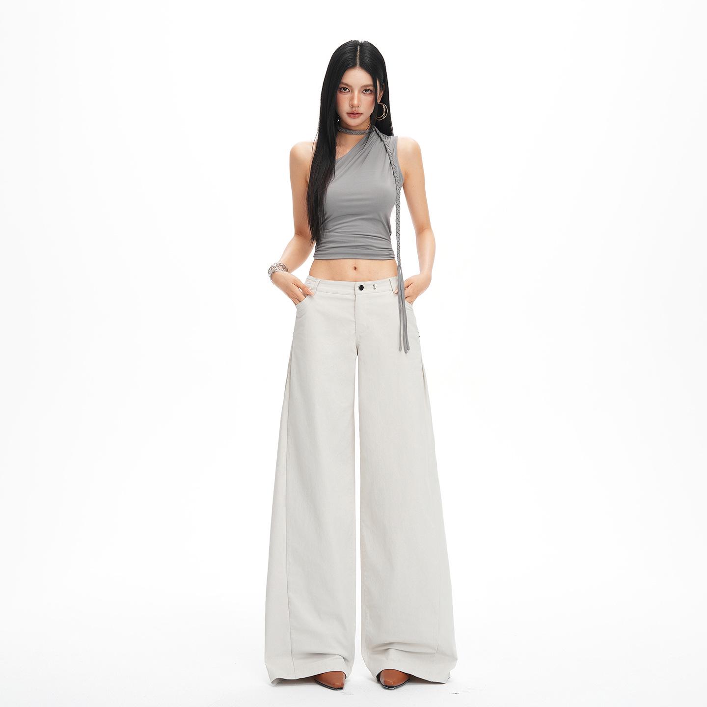 Women s Khaki Pleated Low-Waist Wide-Leg Pants - 2026 Spring Slimming Casual Design Small