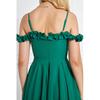 Women's Adjustable Strap Ruffle Detailed Collar Pleated Flared Midi Evening Dress