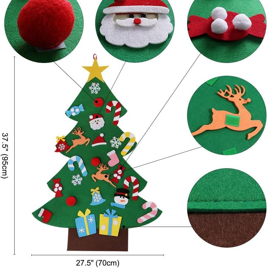 DIY Felt Christmas Tree Set with Ornaments for Kids, Xmas Gifts, New Year Door Wall Hanging Decorations