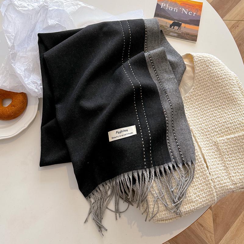 2024 High-End Versatile Women's Cashmere Scarf Shawl - Solid Color for Autumn & Winter Warmth