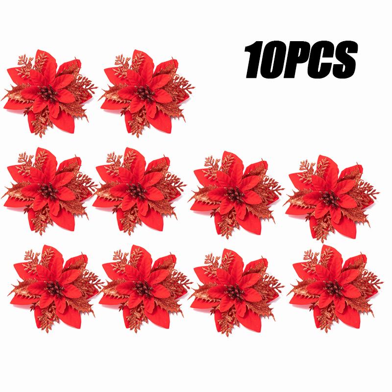 20PCS Four Color Flowers Christmas Flower Christmas Tree Decorations Christmas Wreath Decoration Christmas Decorations