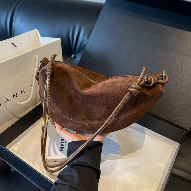 Women's Niche Suede Crossbody Bag High Quality Large Capacity Shoulder Bag Commuting Outdoor Play Armpit Bag Multifunctional Fashion Dumpling Bag