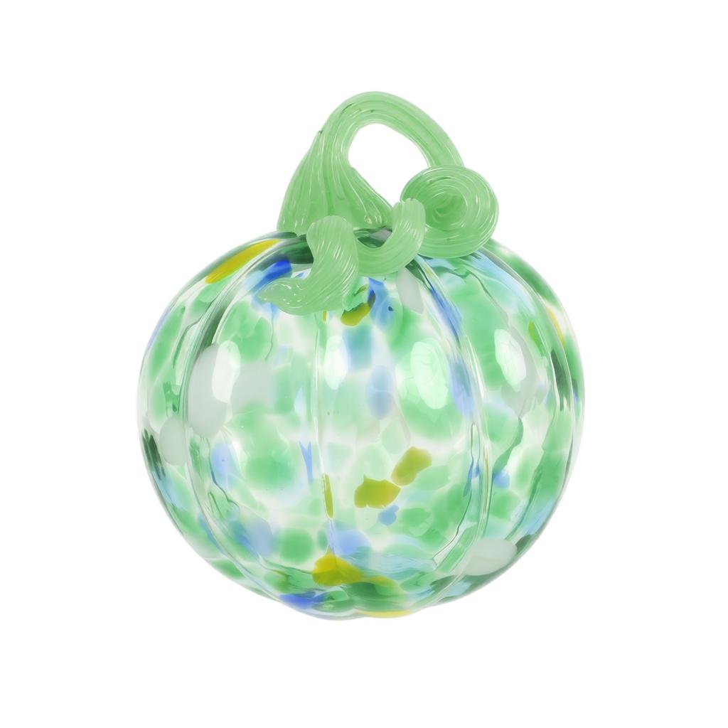 Handcrafted Glass Pumpkin Figurine with Swirled Pattern for Tabletop Autumn Halloween and Fall Home Decor Display