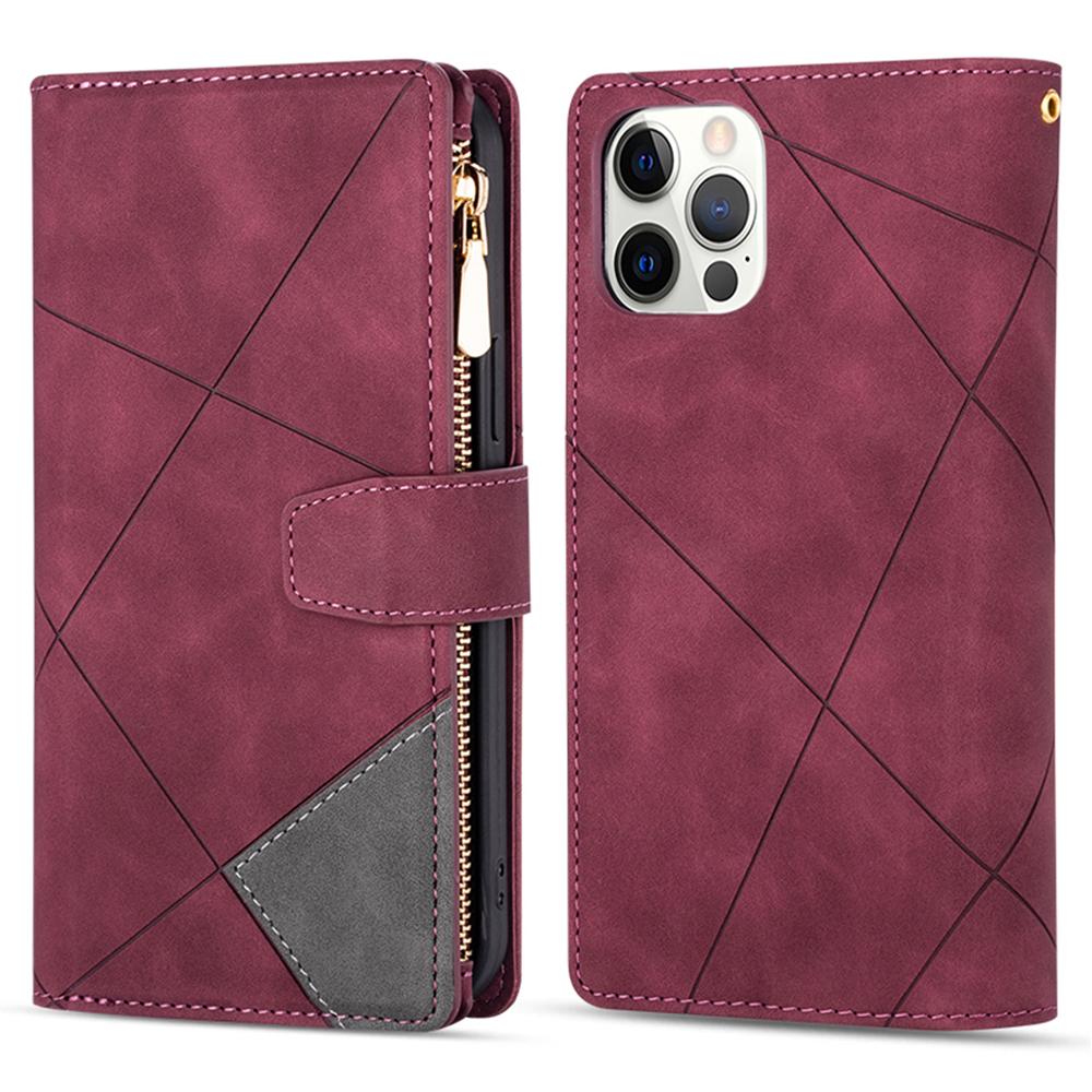 For iPhone 16 Pro Case Color Splicing Anti-Drop Leather Wallet Phone Cover