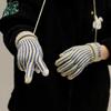 Thickened Striped Gloves Wool Winter Velvet Mittens Retro Knitted Gloves  Outdoor