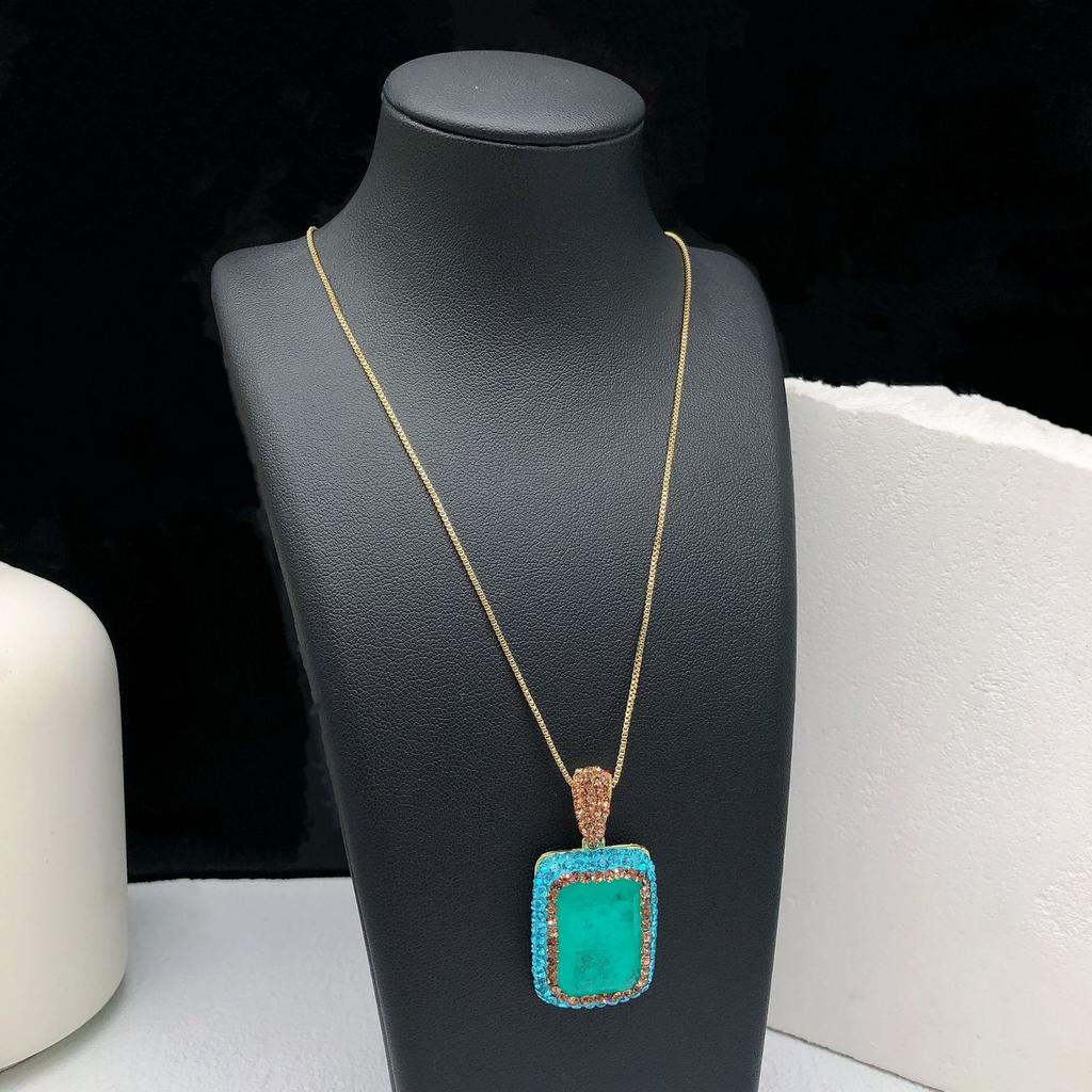 Paraiba Stone Freshwater Pearl Bracelet Necklace Ring Earrings Set Aquamarine Fashion Versatile Women