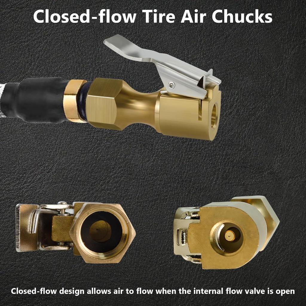 Premium Locking Air Chuck for Tires - 1/4 Inch NPT Heavy-Duty Brass, Quick Connect to Compressors and Inflators - 250 PSI