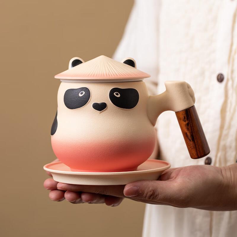 TLAKEHO Panda Tea Infuser Ceramic Mug with Coaster