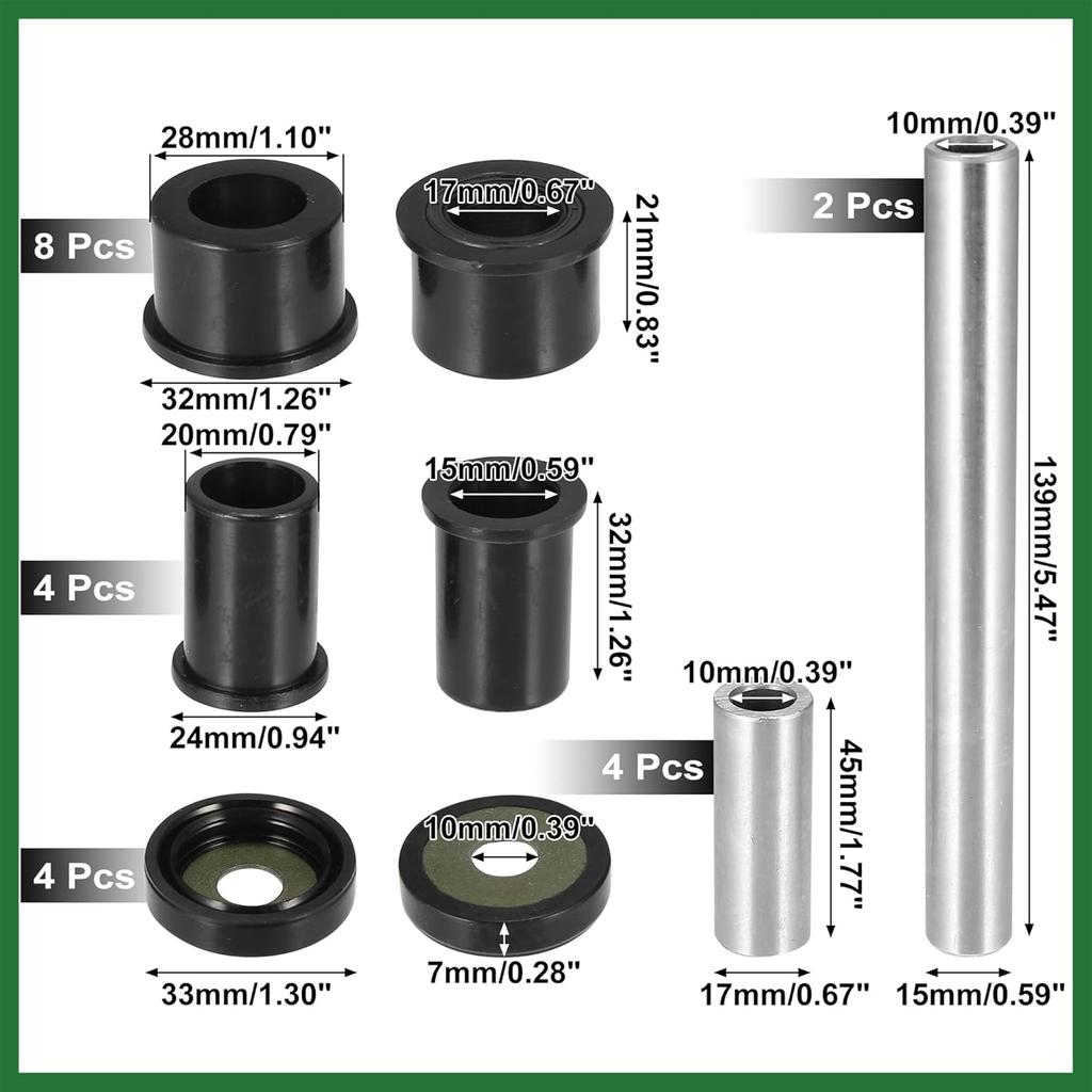 Motoforti Front Upper and Lower Control Arm Bushings Kit Suspension for Honda 500 Foreman Rubicon TRX500 FA TRX500 FGA TRX500 FPA 4x4 2001-2017