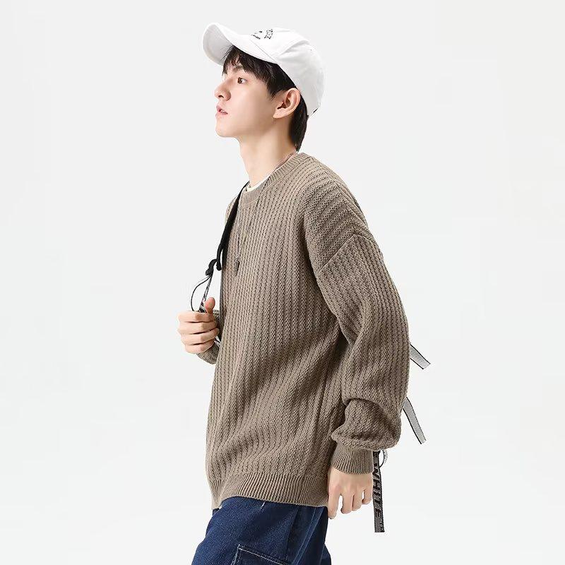 Spring & Autumn Retro Men's Solid Color Street Style Pullover Sweater