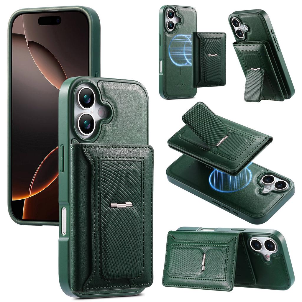 CASENEO For iPhone 17 Detachable Magnetic Phone Case with Card Holder Kickstand TPU PU Leather PC Phone Cover Compatible with MagSafe