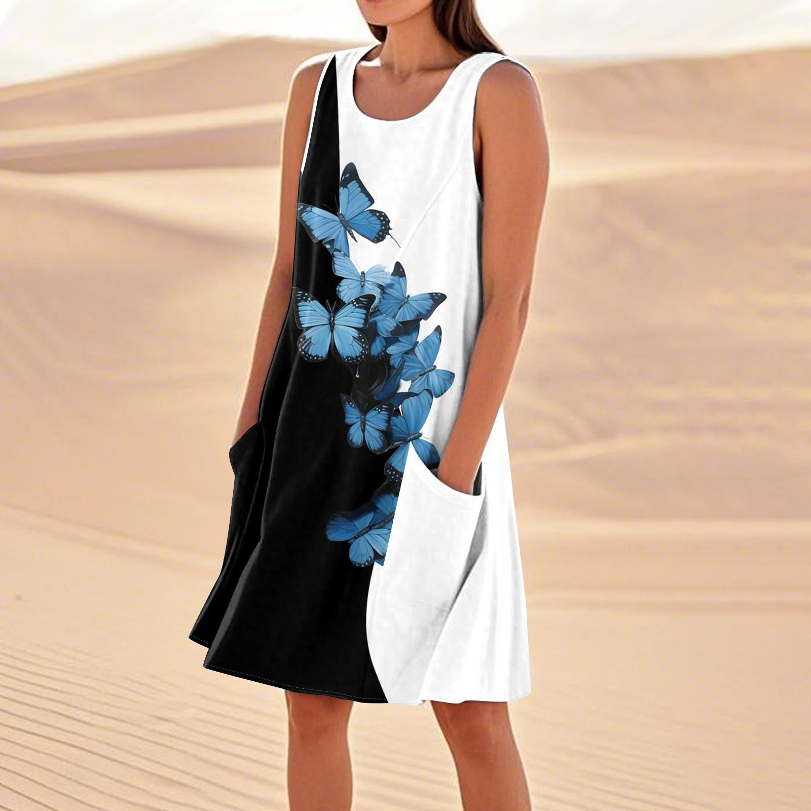 

Летние платья для женщин, свободные пляжные повседневные сарафаны без рукавов с карманами, платье-майка XL белый