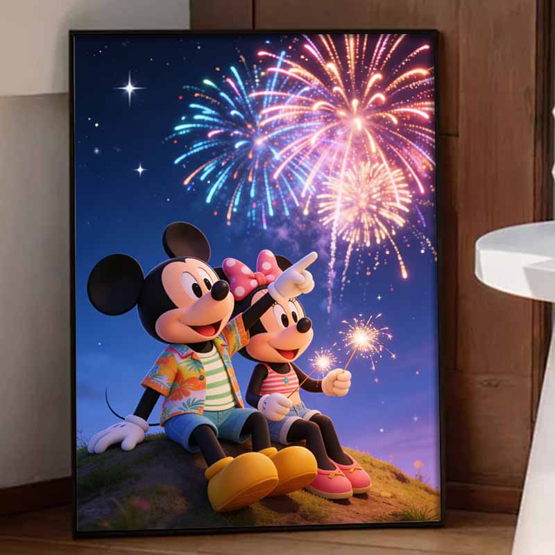 Disney DIY Diamond Painting 5d Full Diamond Mickey Minnie Fireworks Cross Stitch Diamond Living Room Bedroom Decorative Painting