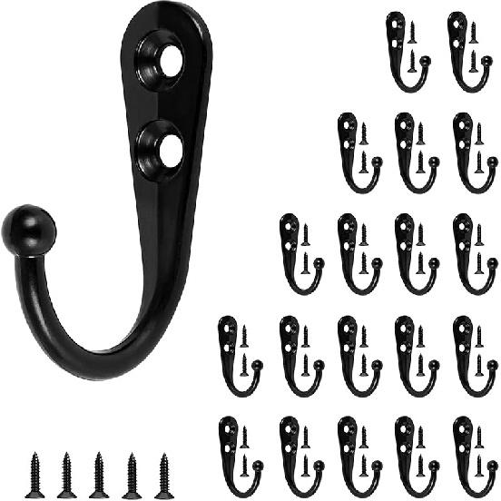58 Pieces Key Hooks, Black Small Hooks for Hanging Hat, Jewelry, Steel Metal Hook, Kitchen Little Towel Hook with Black Screws for Farmhouse Retro