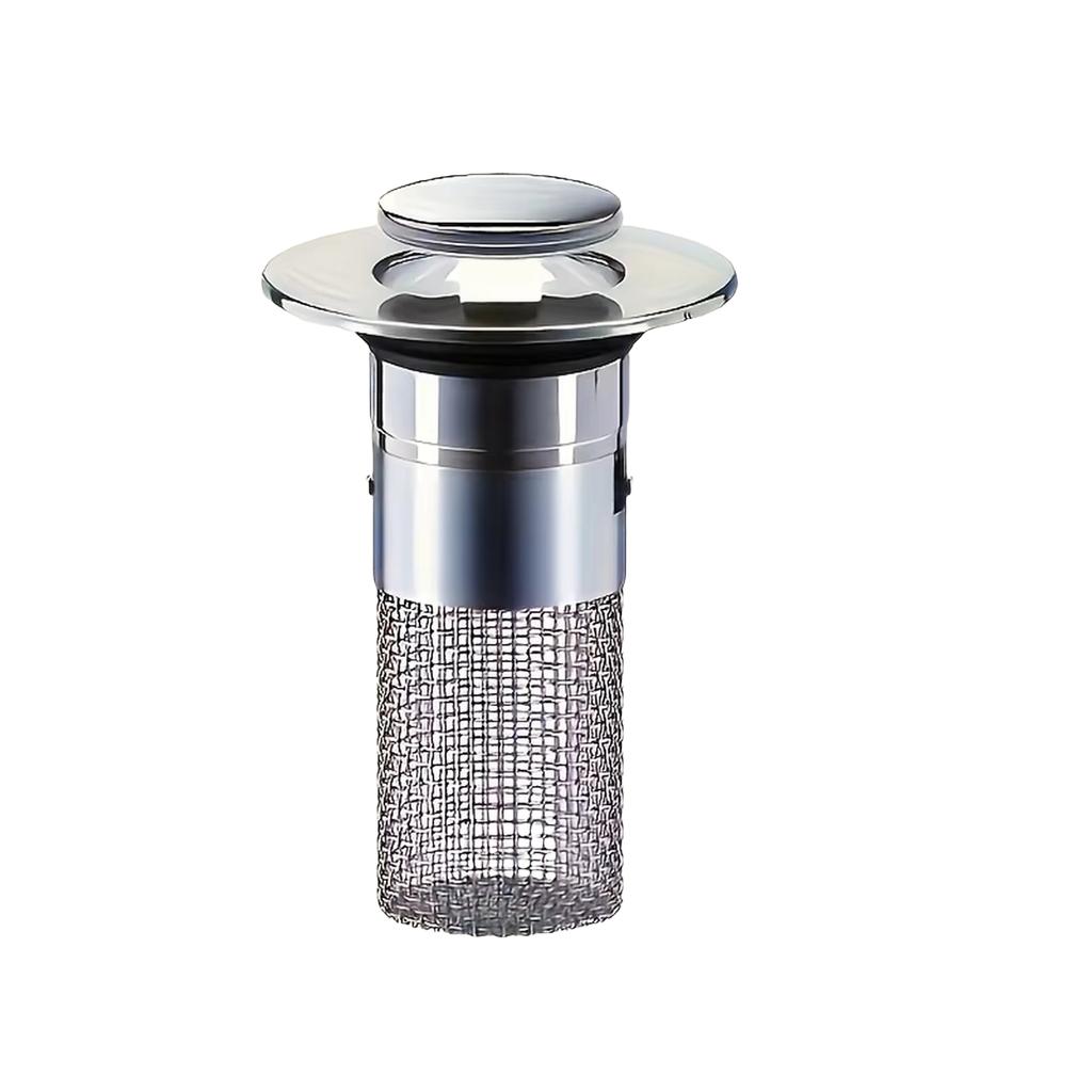 Stainless -Up Sink Strainer, Push-Type Filter with Odor Trap for Kitchen and Bathroom Sink